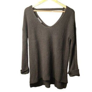 Don’t Ask Why Gray Long Sleeved Deep V Neck Acrylic Sweater One Size Fits Most